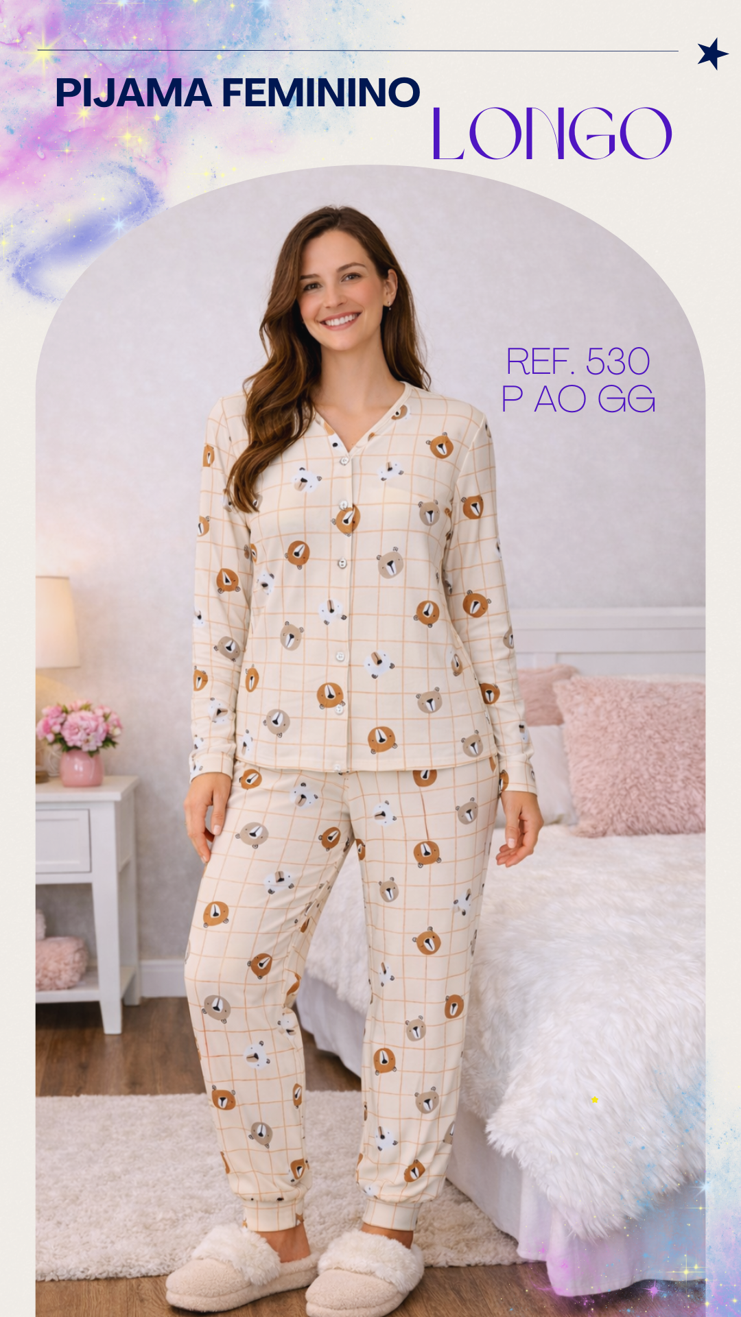 Pijama Longo com Blusa de Botões — Ref. 530